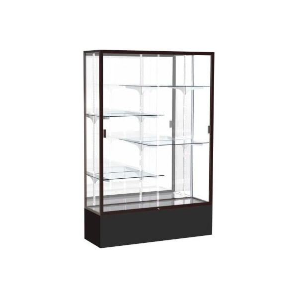 Waddell Display Case Of Ghent Spirit Display Case Black Base, Bronze Frame, Mirror Back 48"W x 16"D x 72"H 374MB-BZ-BK - main